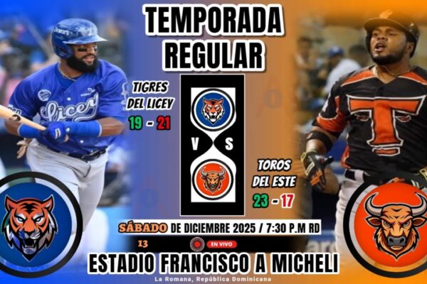 La Liga de Béisbol Profesional de la República Dominicana (LIDOM) anunció este lunes la reprogramación del partido entre los Toros del Este y los Tigres del Licey, que estaba pautado para las 7:30 p. m. en el estadio Quisqueya Juan Marichal. Según indic