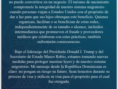 Embajadora de EE. UU. en República Dominicana alerta sobre el fenómeno del “turismo de nacimiento”