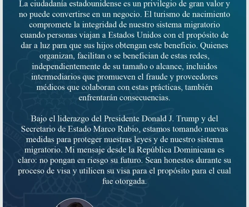 Embajadora de EE. UU. en República Dominicana alerta sobre el fenómeno del “turismo de nacimiento”