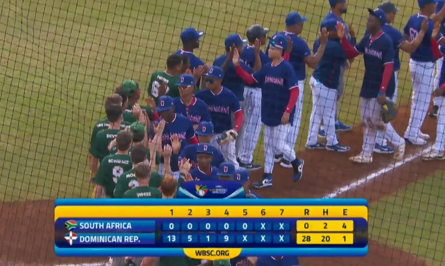 República Dominicana logra una victoria histórica de 28-0 sobre Sudáfrica en solo cinco entradas